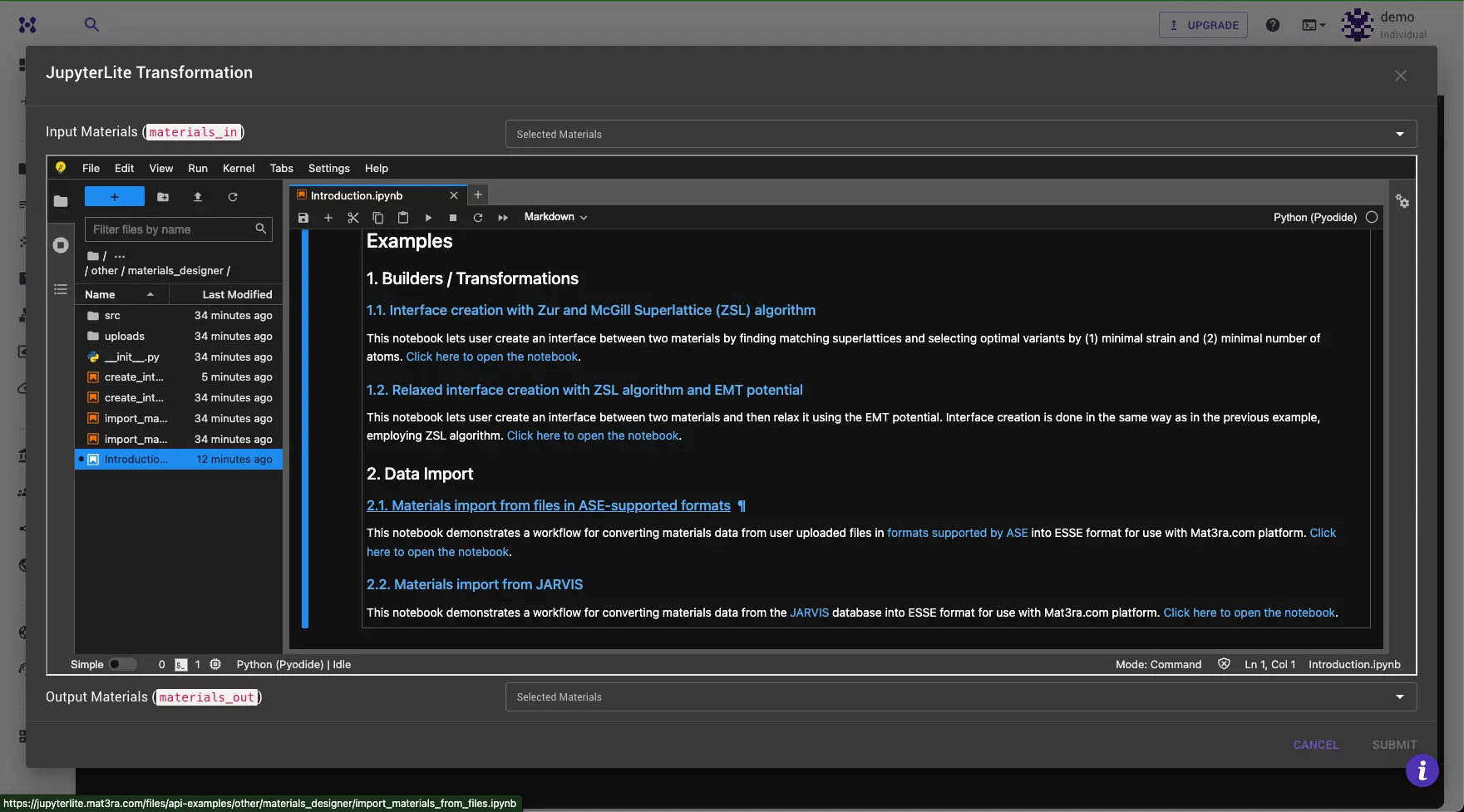 Open Notebook JupyterLite session with Introduction notebook