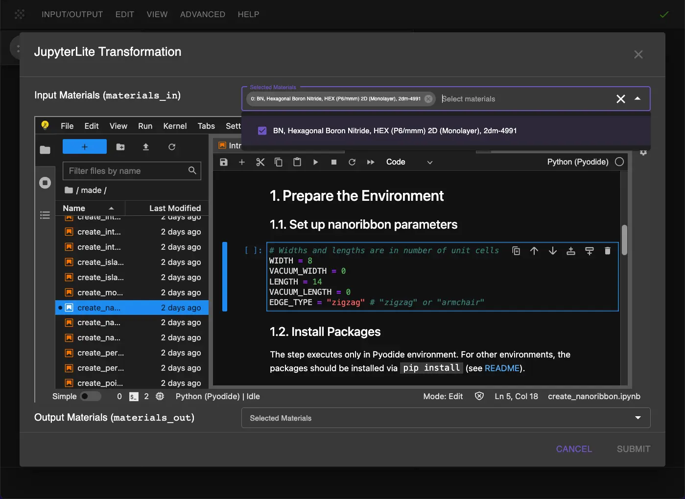 Nanoribbon Parameters Nanoribbon Parameters
