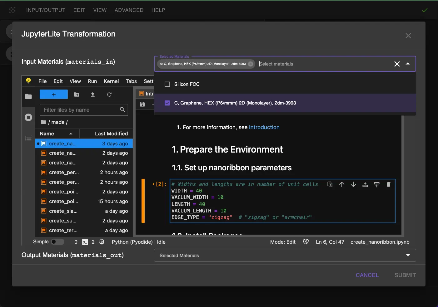 Setup Nanoribbon Parameters