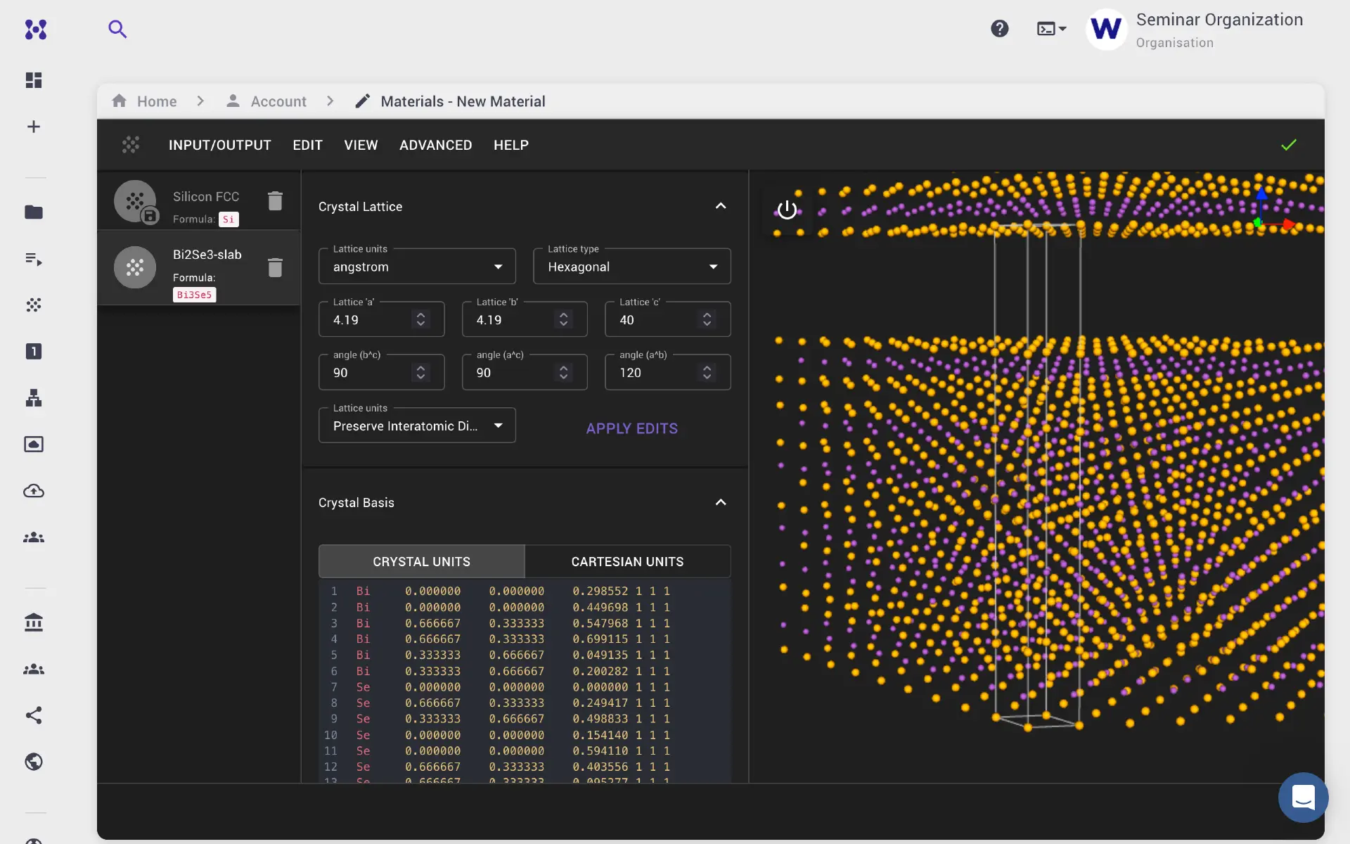 Bi2Se3 slab structure Bi2Se3 slab structure